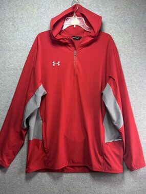 Under Armour HeatGear Windbreaker Jacket Mens XL Loose Red Mesh Vent Pullover